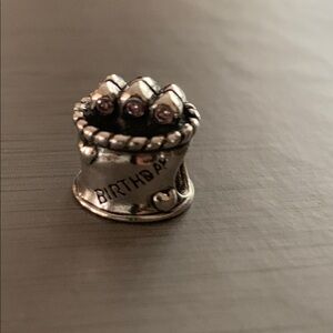 Sterling Silver Birthday Cake Charm with 3 pink stone